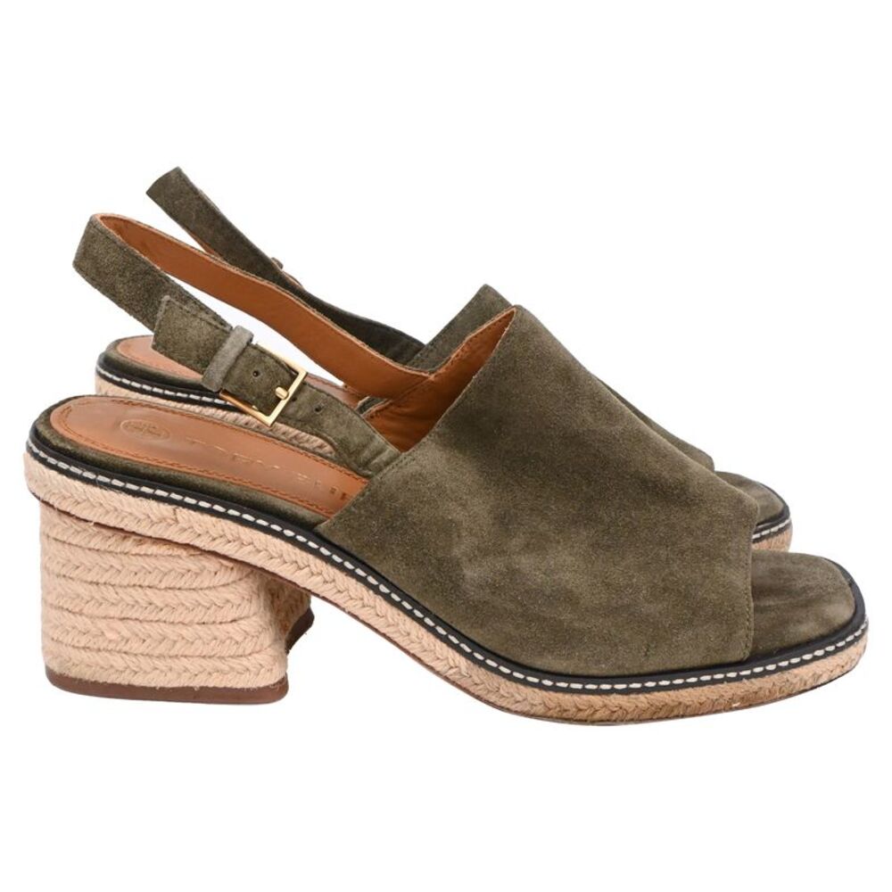 Tory Burch Slingback Espadrille Sandal Heels in Olive Suede